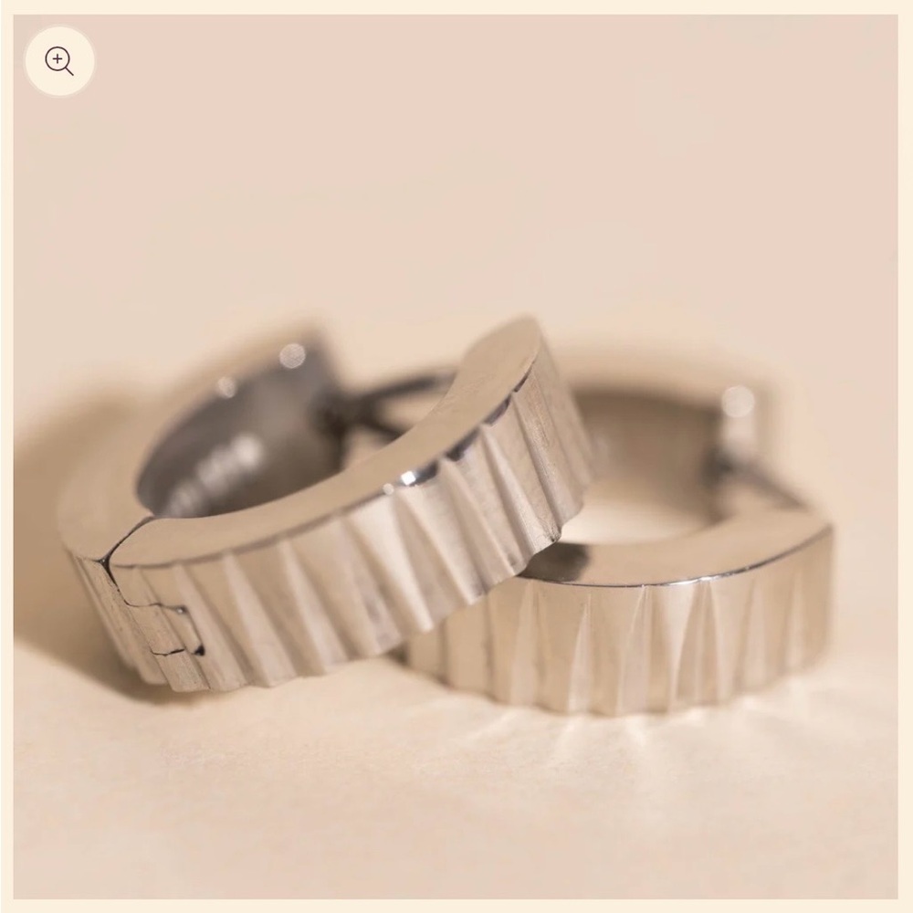 Textured Chunky Silver Huggie Hoop Earrings